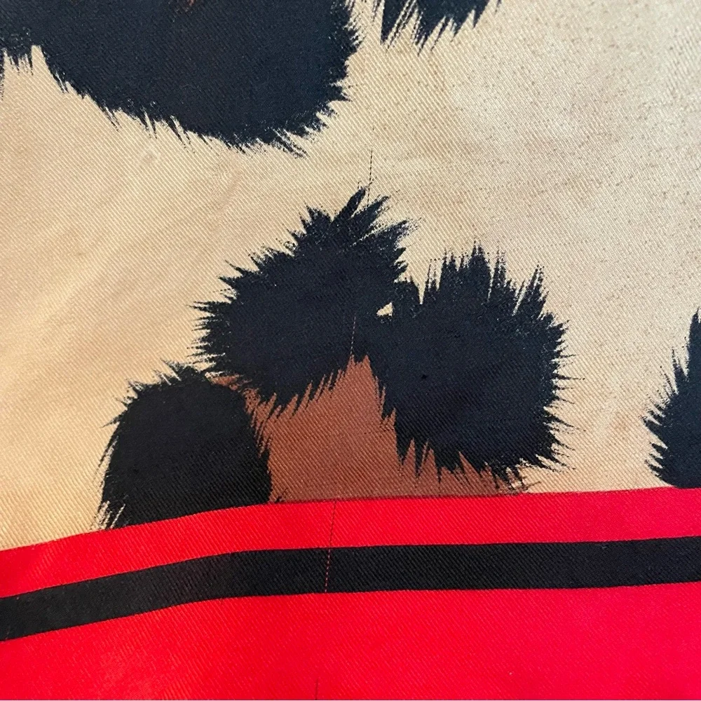 Large Perry Ellis Silk‎ Scarf Wrap Shawl Animal Print Tan Black Red Bordered